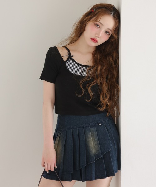 one after another NICE CLAUP(ワンアフターアナザーナイスクラップ)の「チェックレイヤード風トップス(Tシャツ/カットソー・レディース・オフホワイト/ブラック/ネイビー・FREE)」の13枚目の写真