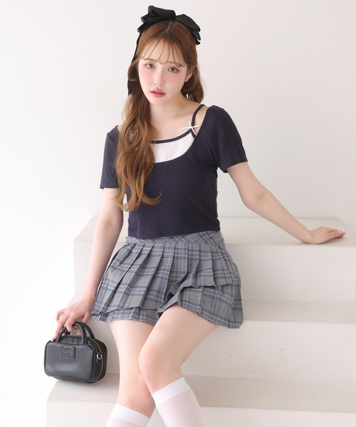 one after another NICE CLAUP(ワンアフターアナザーナイスクラップ)の「チェックレイヤード風トップス(Tシャツ/カットソー・レディース・オフホワイト/ブラック/ネイビー・FREE)」の22枚目の写真