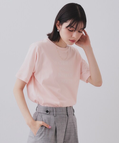 OPAQUE.CLIP（オペークドットクリップ）の「アソートロゴTシャツ【洗濯機洗い可】（Tシャツ/カットソー・レディース・ホワイト/チャコールグレー/ホワイト系1/ピンク系1・36/38/40/42）」の4枚目の写真