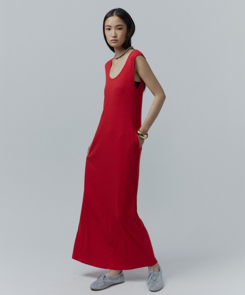 2way U-neck sleeve dress / 2wayUネックスリーブレスドレス
