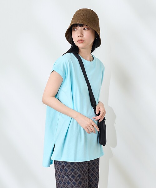 FREAK'S STORE（フリークスストア）の「フレンチスリーブチュニック（Tシャツ/カットソー・レディース・ブラック/ブルーグリーン/オフホワイト/グレー/ブルー・ﾌﾘ-）」の5枚目の写真