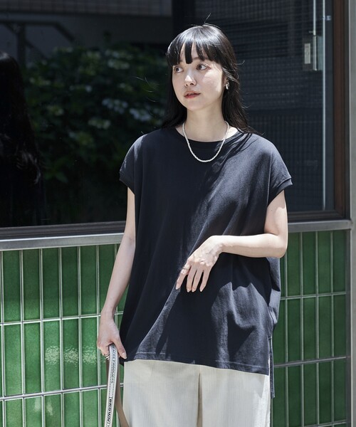 FREAK'S STORE（フリークスストア）の「フレンチスリーブチュニック（Tシャツ/カットソー・レディース・ブラック/ブルーグリーン/オフホワイト/グレー/ブルー・ﾌﾘ-）」の3枚目の写真