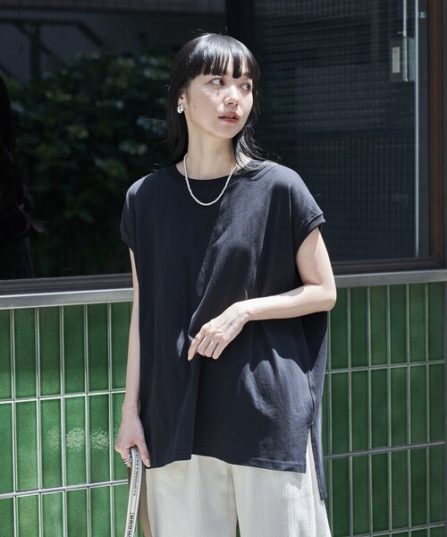 FREAK'S STORE（フリークスストア）の「フレンチスリーブチュニック（Tシャツ/カットソー・レディース・ブラック/ブルーグリーン/オフホワイト/グレー/ブルー・ﾌﾘ-）」の15枚目の写真