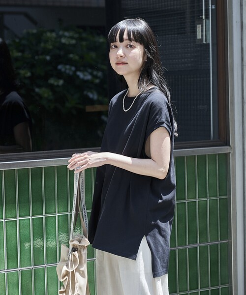 FREAK'S STORE（フリークスストア）の「フレンチスリーブチュニック（Tシャツ/カットソー・レディース・ブラック/ブルーグリーン/オフホワイト/グレー/ブルー・ﾌﾘ-）」の17枚目の写真