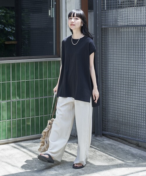 FREAK'S STORE（フリークスストア）の「フレンチスリーブチュニック（Tシャツ/カットソー・レディース・ブラック/ブルーグリーン/オフホワイト/グレー/ブルー・ﾌﾘ-）」の18枚目の写真