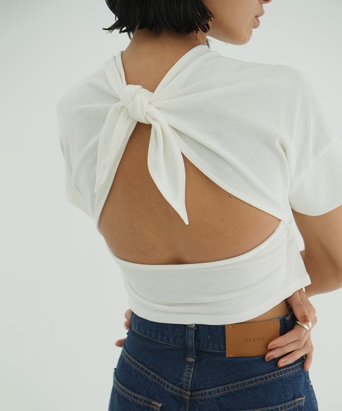 セール】BACK OPEN RIBBON TOPS（Tシャツ/カットソー）｜CLANE