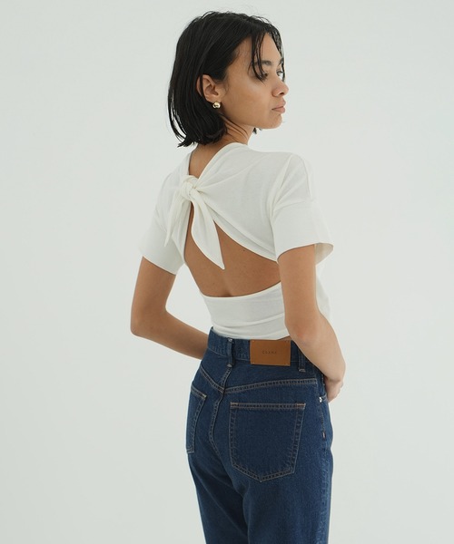 tシャツ CLANE/クラネ/BACK OPEN RIBBON TOPS レディース メンズ BACK OPEN RIBBON TOPS（Tシャツ/カットソー）｜CLANE（クラネ