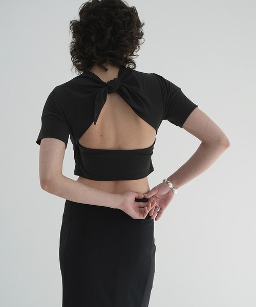 CLANE（クラネ）の「BACK OPEN RIBBON TOPS（Tシャツ/カットソー・レディース・ホワイト/ブラック・1/2）」の18枚目の写真