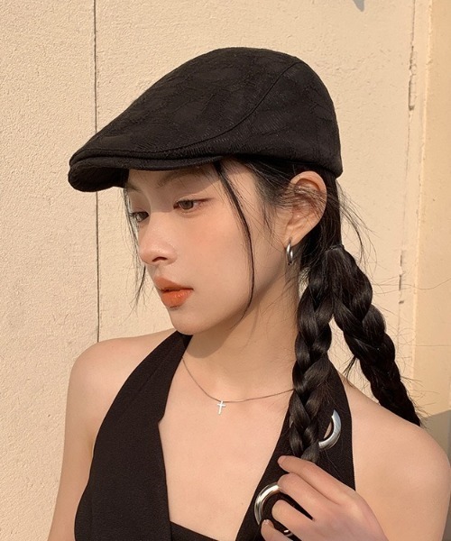 gossip！ロサンゼルス（ゴシップロサンゼルス）の「立体刺繍 ジャガードフラワーパターン ハンチング（ハンチング/ベレー帽・レディース・ブラック/ホワイト/ライトピンク・FREE）」の13枚目の写真