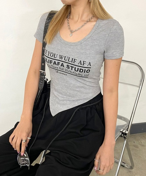 non-hedge(ノンヘッジ)の「ヘムラインリブロゴTシャツ(Tシャツ/カットソー・レディース・ベージュ/オフホワイト/グレー/ブラック・FREE)」の14枚目の写真