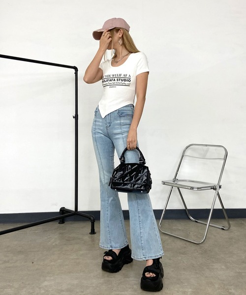 non-hedge(ノンヘッジ)の「ヘムラインリブロゴTシャツ(Tシャツ/カットソー・レディース・ベージュ/オフホワイト/グレー/ブラック・FREE)」の15枚目の写真
