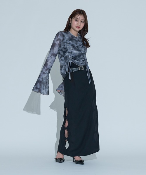 Ellno de Mavie（エルノデメヴィ）の「サイドサークルカットナロースカート（スカート・レディース・チャコールグレー/ブラック・FREE）」の3枚目の写真