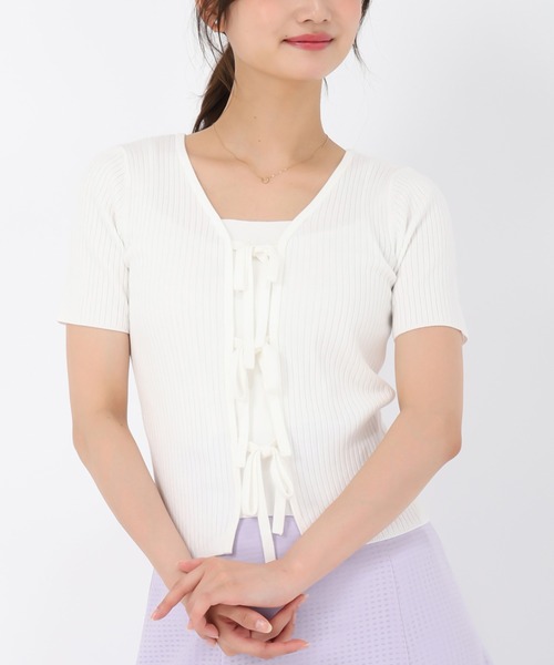 MISCH MASCH(ミッシュマッシュ)の「2025春夏新作 2wayリボン半袖リブニット(ニット/セーター・レディース・ピンク/ホワイト/ブラック・フリ-)」の1枚目の写真