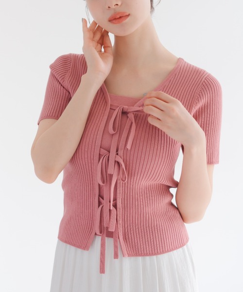 MISCH MASCH(ミッシュマッシュ)の「2025春夏新作 2wayリボン半袖リブニット(ニット/セーター・レディース・ピンク/ホワイト/ブラック・フリ-)」の3枚目の写真