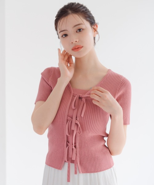 MISCH MASCH(ミッシュマッシュ)の「2025春夏新作 2wayリボン半袖リブニット(ニット/セーター・レディース・ピンク/ホワイト/ブラック・フリ-)」の5枚目の写真