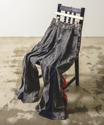 Revo. | デニム×ジャージ ジップデザイン リメイク風パンツ(デニムパンツ)