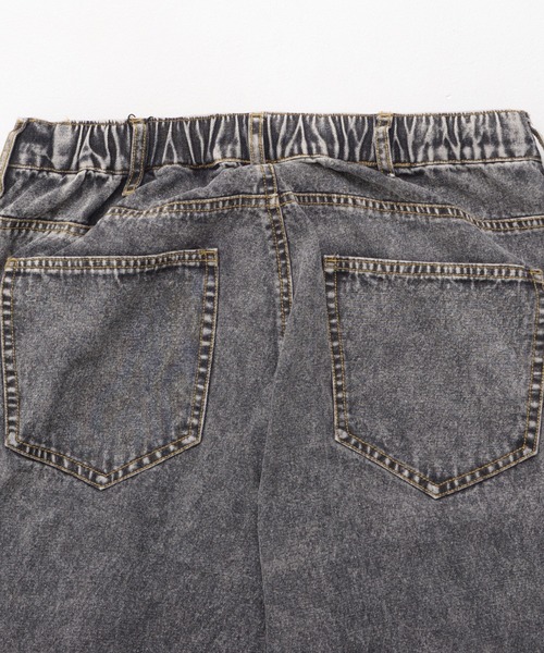 セール】デニム×ジャージ ジップデザイン リメイク風パンツ（デニム