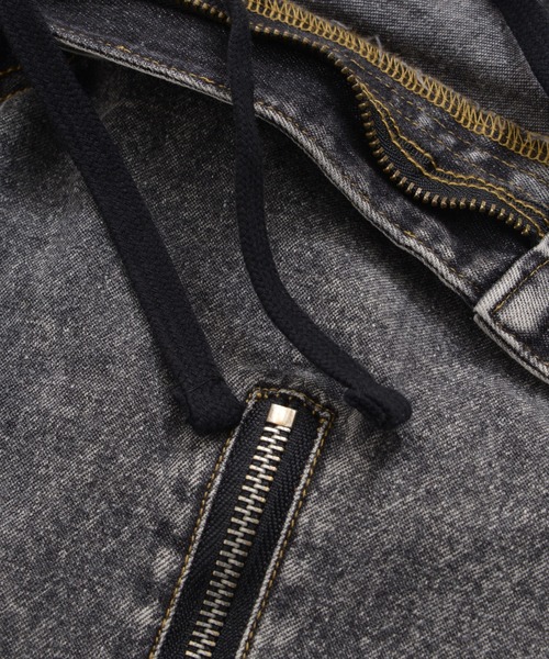 セール】デニム×ジャージ ジップデザイン リメイク風パンツ（デニム