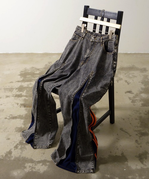 リメイクジッパーデニム再構築ワイドデニムパンツトラックパンツジップパンツ WEB限定】「Power To The People」リメイクZIPデニム【自宅で