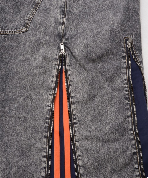 デニム×ジャージ ジップデザイン リメイク風パンツ（デニムパンツ