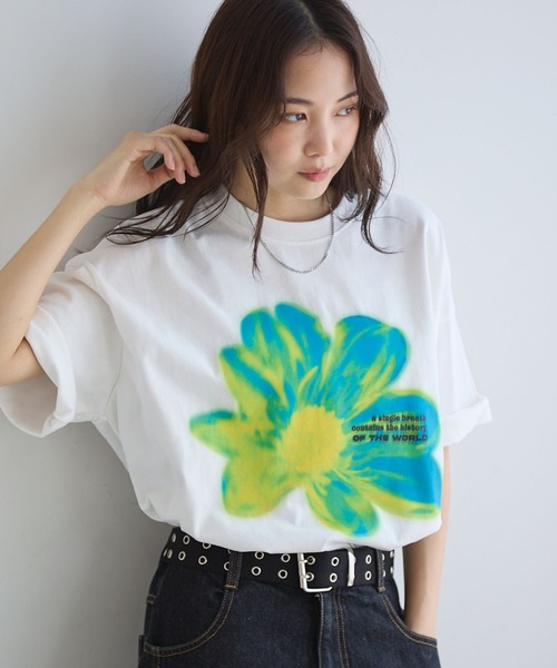 PBLIM(ページボーイリム)の「《UNISEX》サーモフラワーTシャツ(Tシャツ/カットソー・レディース・ブラック/オフホワイト・MEDIUM/LARGE)」の2枚目の写真