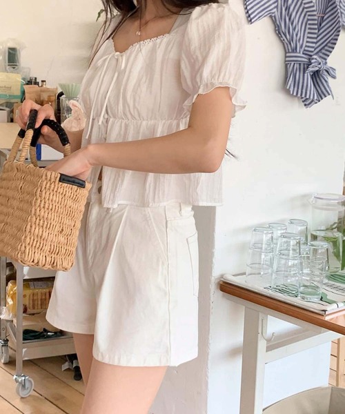 Girly Doll(ガーリードール)の「パフスリーブリボンブラウス(Tシャツ/カットソー・レディース・ブラック/ホワイト/ベージュ・FREE)」の12枚目の写真