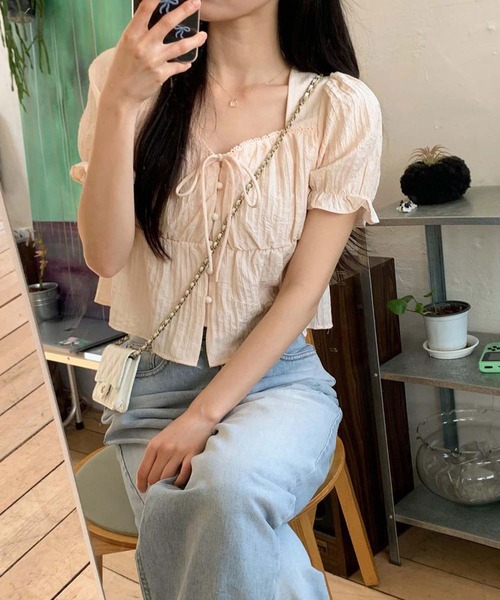 Girly Doll(ガーリードール)の「パフスリーブリボンブラウス(Tシャツ/カットソー・レディース・ブラック/ホワイト/ベージュ・FREE)」の18枚目の写真