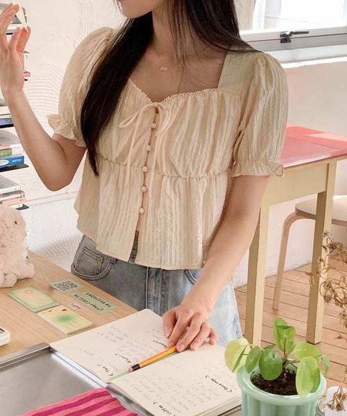 Girly Doll(ガーリードール)の「パフスリーブリボンブラウス(Tシャツ/カットソー・レディース・ブラック/ホワイト/ベージュ・FREE)」の19枚目の写真