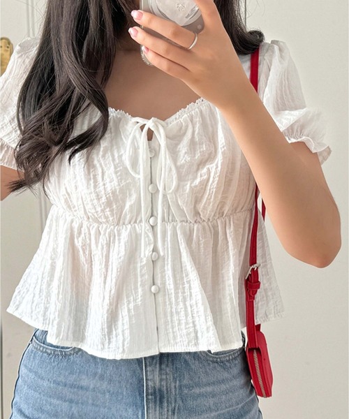 Girly Doll(ガーリードール)の「パフスリーブリボンブラウス(Tシャツ/カットソー・レディース・ブラック/ホワイト/ベージュ・FREE)」の22枚目の写真