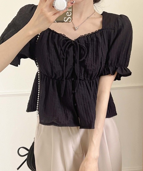【ルネ】お袖おリボン♡パフスリーブ♡ブラウス パフスリーブリボンブラウス（Tシャツ/カットソー）｜Girly Doll