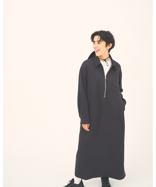 【THOUSAND MILE】ZIP HALF ZIP OP WOOL LIKE/ハーフジップワンピース　ウールライク
