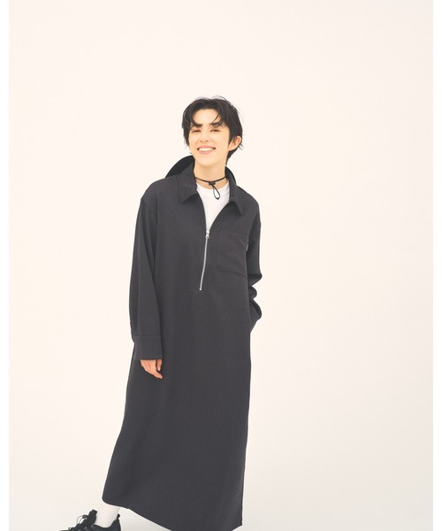 THOUSAND MILE(サウザンドマイル)の「【THOUSAND MILE】ZIP HALF ZIP OP WOOL LIKE/ハーフジップワンピース ウールライク(ワンピース・レディース・ネイビー/ブラウン/チャコールグレー・FREE)」の4枚目の写真