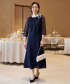 【洗える】レースブラウス×ティアードドレス/結婚式/パーティー/お呼ばれ/ミセスドレス/顔合わせ/食事会