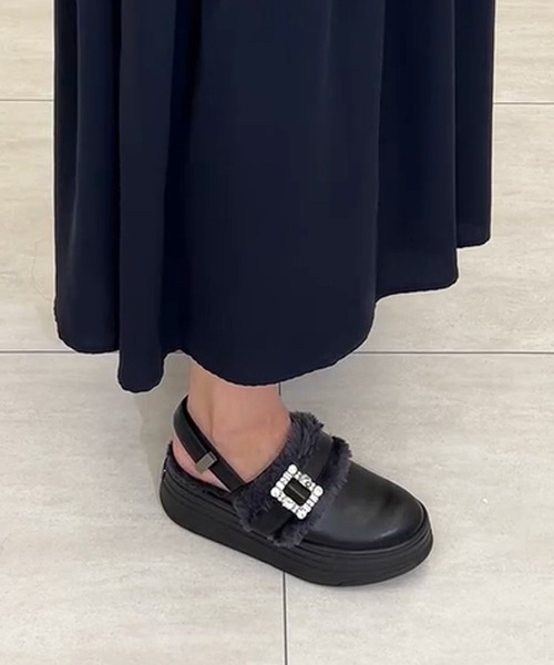 【軽量】厚底サボサンダル ブラック 黒 ファー付き DIANA ダイアナ L 軽量】厚底サボサンダル ブラック 黒 ファー付き DIANA ダイアナ L