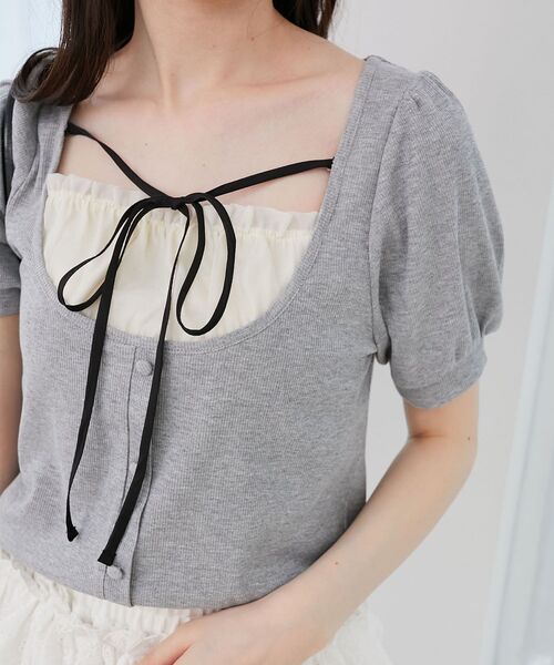 MAJESTIC LEGON（マジェスティックレゴン）の「ギャザードッキングカットトップス（Tシャツ/カットソー・レディース・ブラウン/グレー/アイボリー/ブラック・MEDIUM）」の4枚目の写真