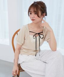 MAJESTIC LEGON | ギャザードッキングカットトップス(Tシャツ/カットソー)