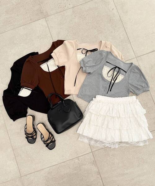 MAJESTIC LEGON（マジェスティックレゴン）の「ギャザードッキングカットトップス（Tシャツ/カットソー・レディース・ブラウン/グレー/アイボリー/ブラック・MEDIUM）」の5枚目の写真