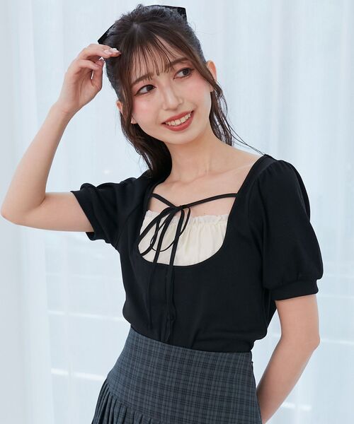 MAJESTIC LEGON（マジェスティックレゴン）の「ギャザードッキングカットトップス（Tシャツ/カットソー・レディース・ブラウン/グレー/アイボリー/ブラック・MEDIUM）」の10枚目の写真