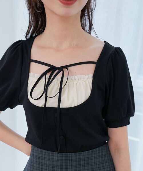 MAJESTIC LEGON（マジェスティックレゴン）の「ギャザードッキングカットトップス（Tシャツ/カットソー・レディース・ブラウン/グレー/アイボリー/ブラック・MEDIUM）」の12枚目の写真