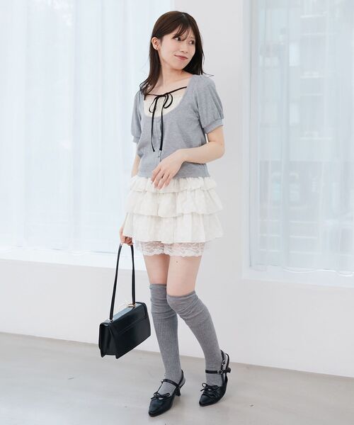 MAJESTIC LEGON（マジェスティックレゴン）の「ギャザードッキングカットトップス（Tシャツ/カットソー・レディース・ブラウン/グレー/アイボリー/ブラック・MEDIUM）」の14枚目の写真