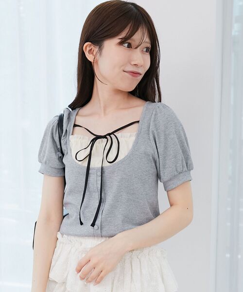 MAJESTIC LEGON（マジェスティックレゴン）の「ギャザードッキングカットトップス（Tシャツ/カットソー・レディース・ブラウン/グレー/アイボリー/ブラック・MEDIUM）」の16枚目の写真