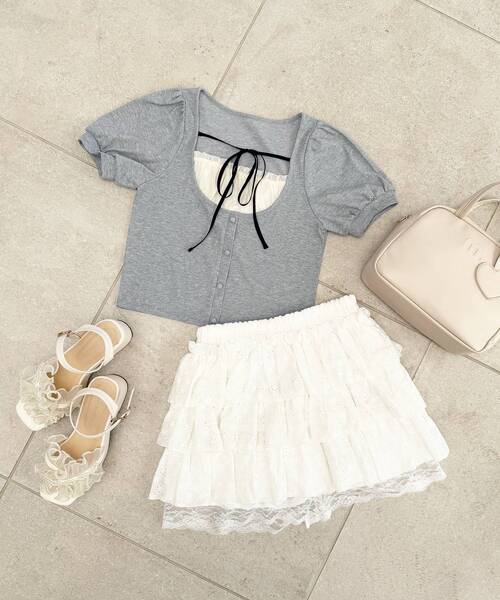 MAJESTIC LEGON（マジェスティックレゴン）の「ギャザードッキングカットトップス（Tシャツ/カットソー・レディース・ブラウン/グレー/アイボリー/ブラック・MEDIUM）」の20枚目の写真