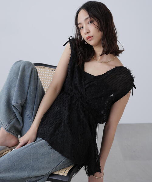ブラウス シャツ 「MFM」リボンカットジャガードチュニック レディース セール】［MFM］リボンカットジャガードチュニック（シャツ