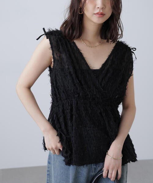 セール】［MFM］リボンカットジャガードチュニック（シャツ