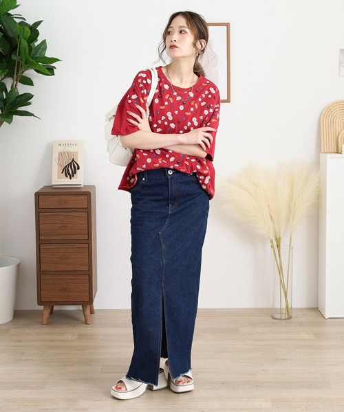 Emago(イマゴ)の「EMAGO フルーツポンチ刺繍T(Tシャツ/カットソー・レディース・ブラック/レッド/ネイビー・FREE)」の7枚目の写真