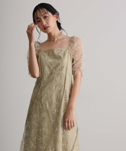 セール】トルネード パイピングスクエアネックフレアパーティードレス