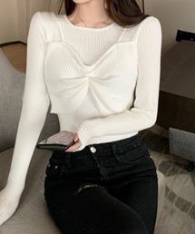 フェイクレイヤードリボンリブロンT　ニットソー