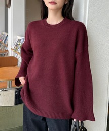 お色は濃いボルドー色で控えめなカラーです。たっぷりで中に厚めのセーターも着れます バイパチタック編みニットプルオーバー/AMERICAN HOLIC