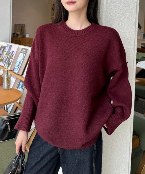 Eclat one(エクラワン)の「【Eclat one】クルーネック ベーシックニット オーバーサイズ プルオーバー(ニット/セーター・レディース・アイボリー/チャコール/ベージュ/ボルドー/ブラック・FREE)」の5枚目の写真