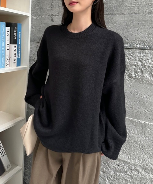 Eclat one(エクラワン)の「【Eclat one】クルーネック ベーシックニット オーバーサイズ プルオーバー(ニット/セーター・レディース・アイボリー/チャコール/ベージュ/ボルドー/ブラック・FREE)」の1枚目の写真